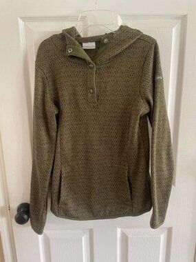 Women's Columbia Pull Over Sweater Jacket Hood Green Small S NWOT